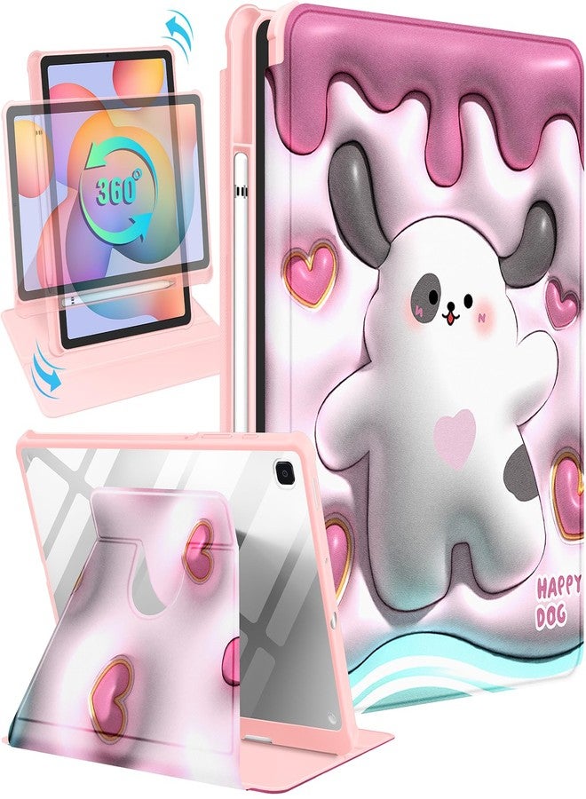 Kidcube جراب Kidcube لجهاز سامسونج جالاكسي تاب إس 6 لايت مقاس 10.4 بوصة (2022/2020) للنساء والفتيات والأطفال، غطاء أنيق مزود بحامل قلم رصاص، بتصميم كلب كرتوني لطيف، وحامل دوار، مناسب للمراهقين، موديلات SM-P610/P613/P615/P619 - Image 1